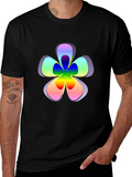 Rainbow Flower Graphic Print Black T-Shirt
