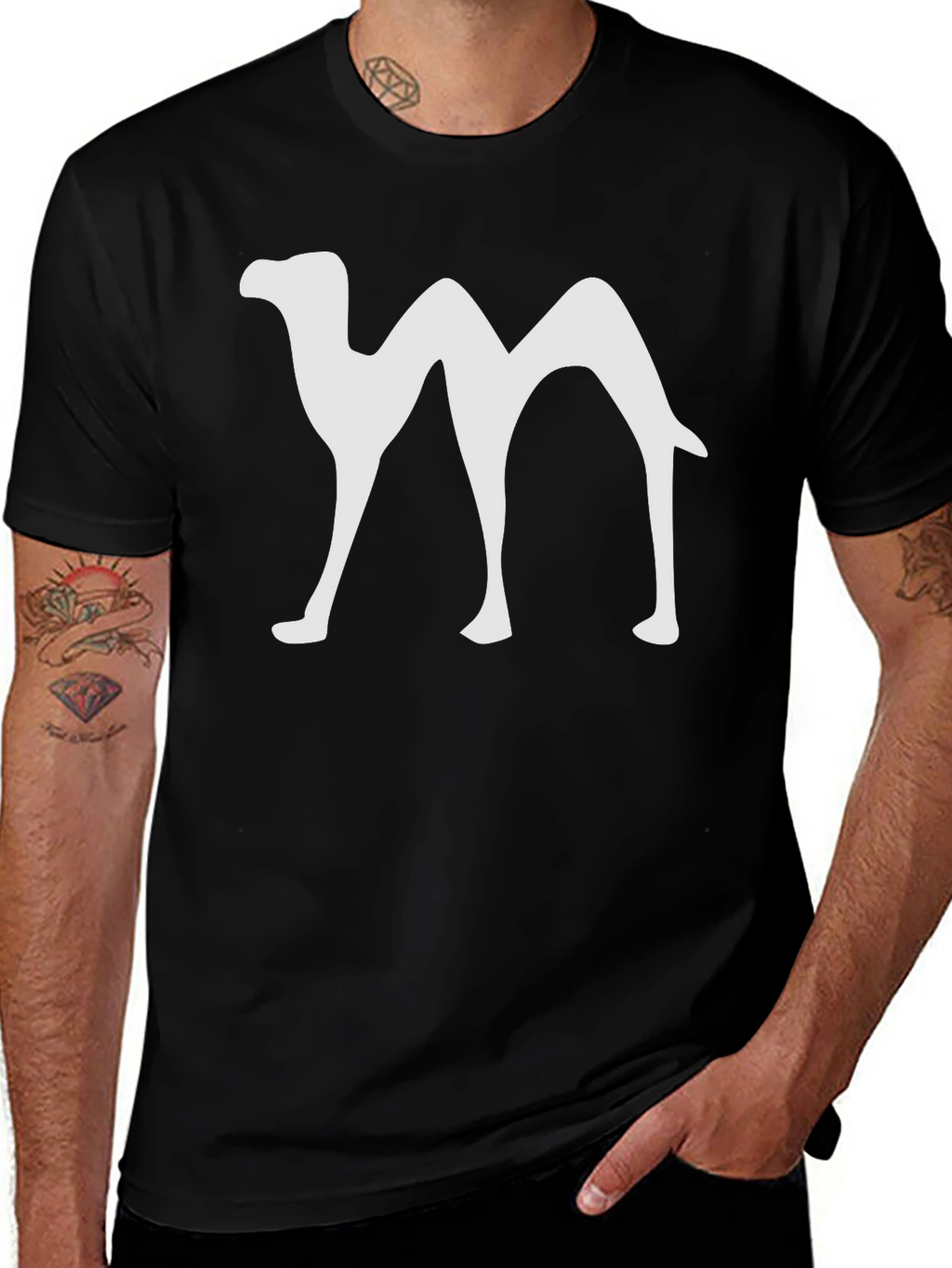 Camel Silhouette Graphic T-Shirt - Black Cotton Blend
