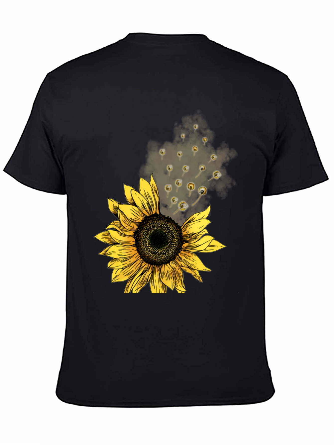 Sunflower Print Mens Black Tee