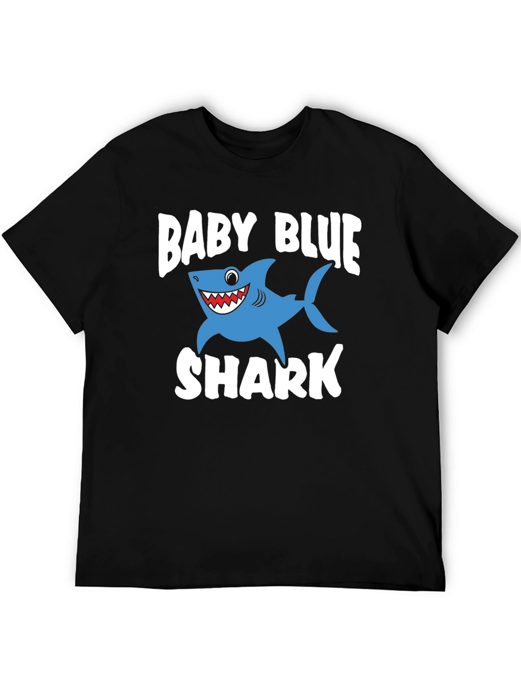 Baby Blue Shark Graphic Print Black T-Shirt