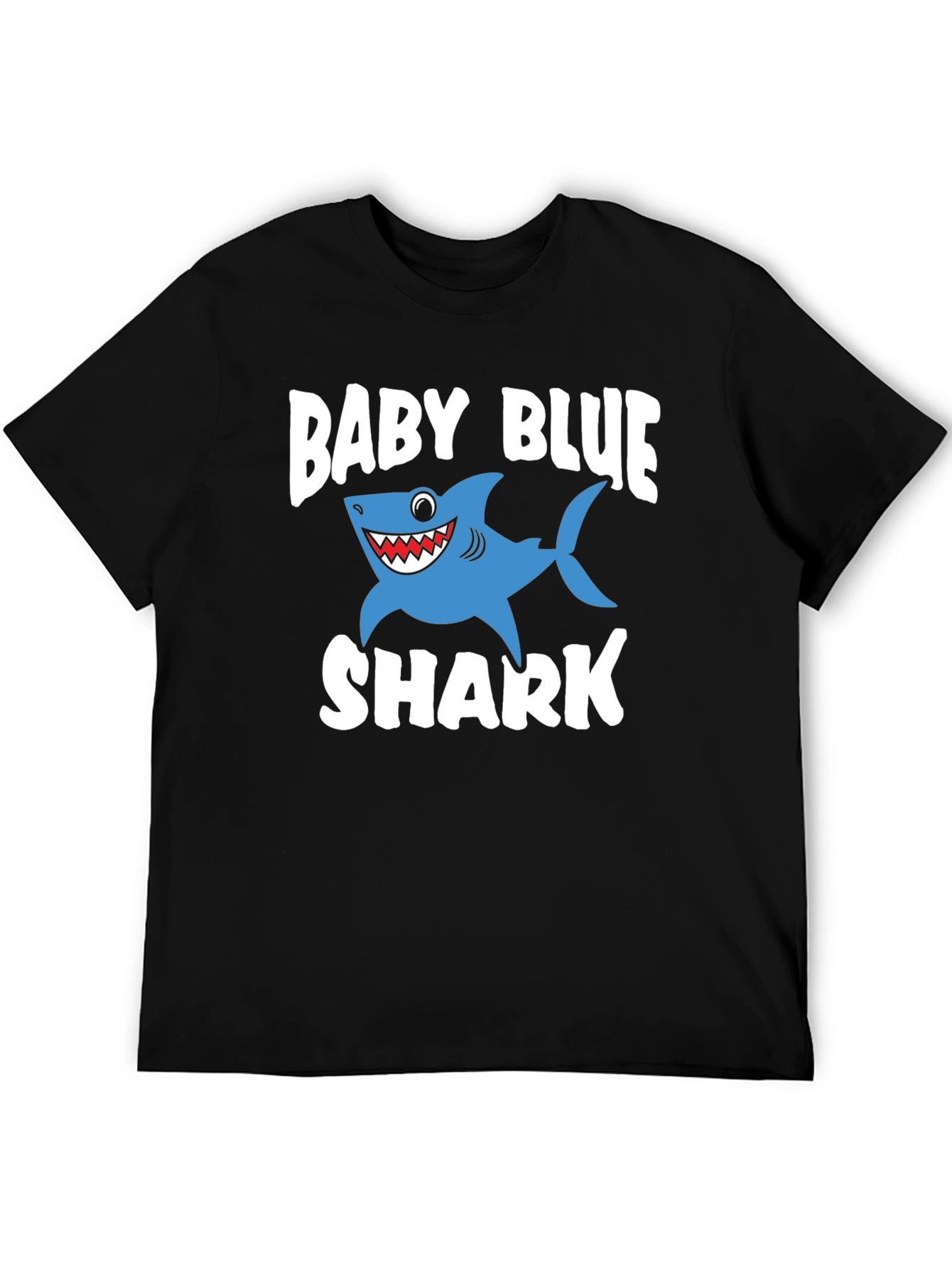 Baby Blue Shark Graphic Print Black T-Shirt
