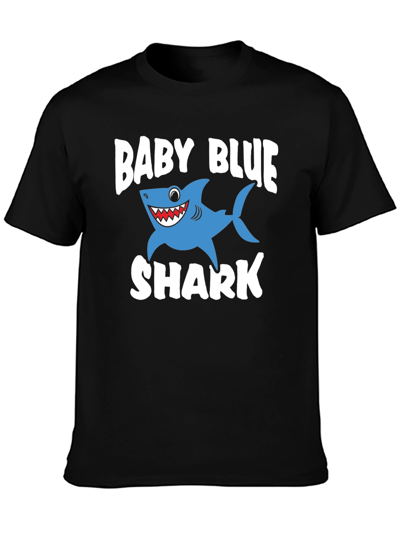 Baby Blue Shark Graphic Print Black T-Shirt