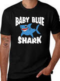 Baby Blue Shark Graphic Print Black T-Shirt