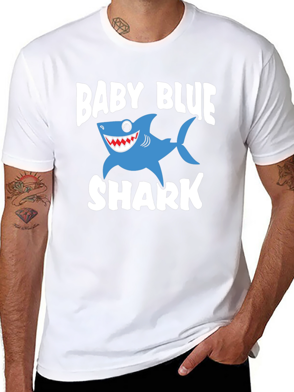 Baby Blue Shark Graphic Print Black T-Shirt