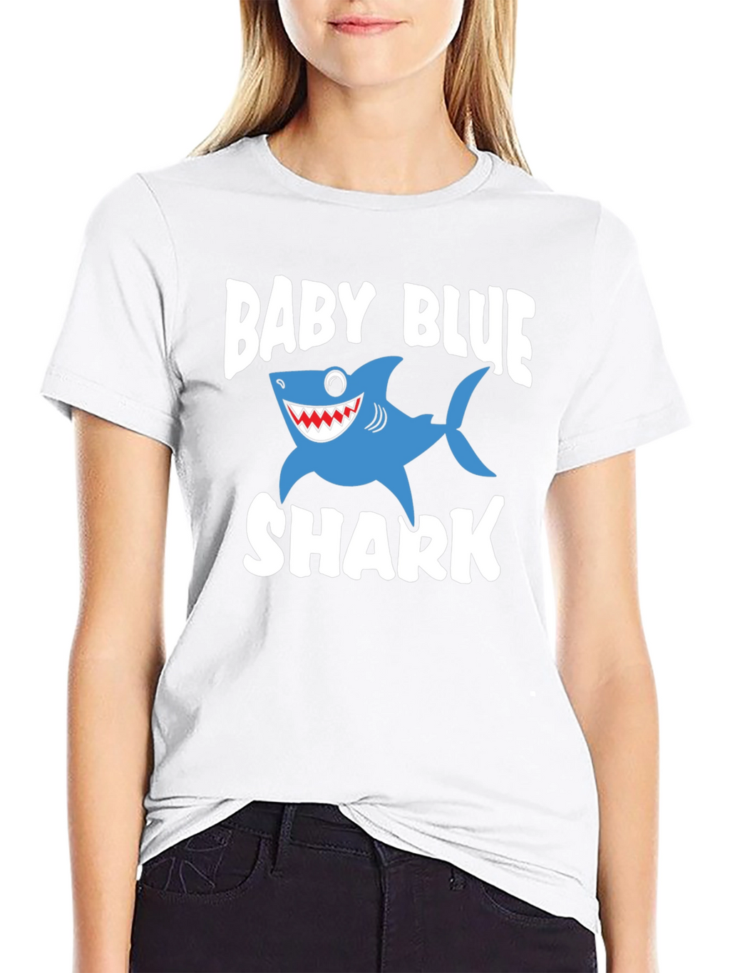 Baby Blue Shark Graphic Print Black T-Shirt