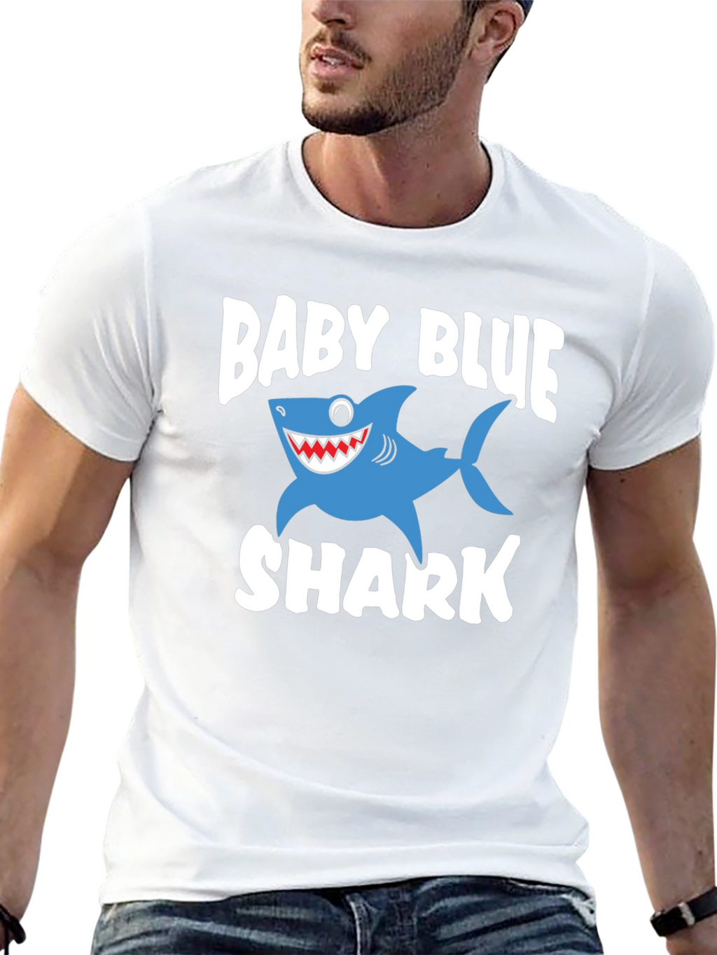 Baby Blue Shark Graphic Print Black T-Shirt
