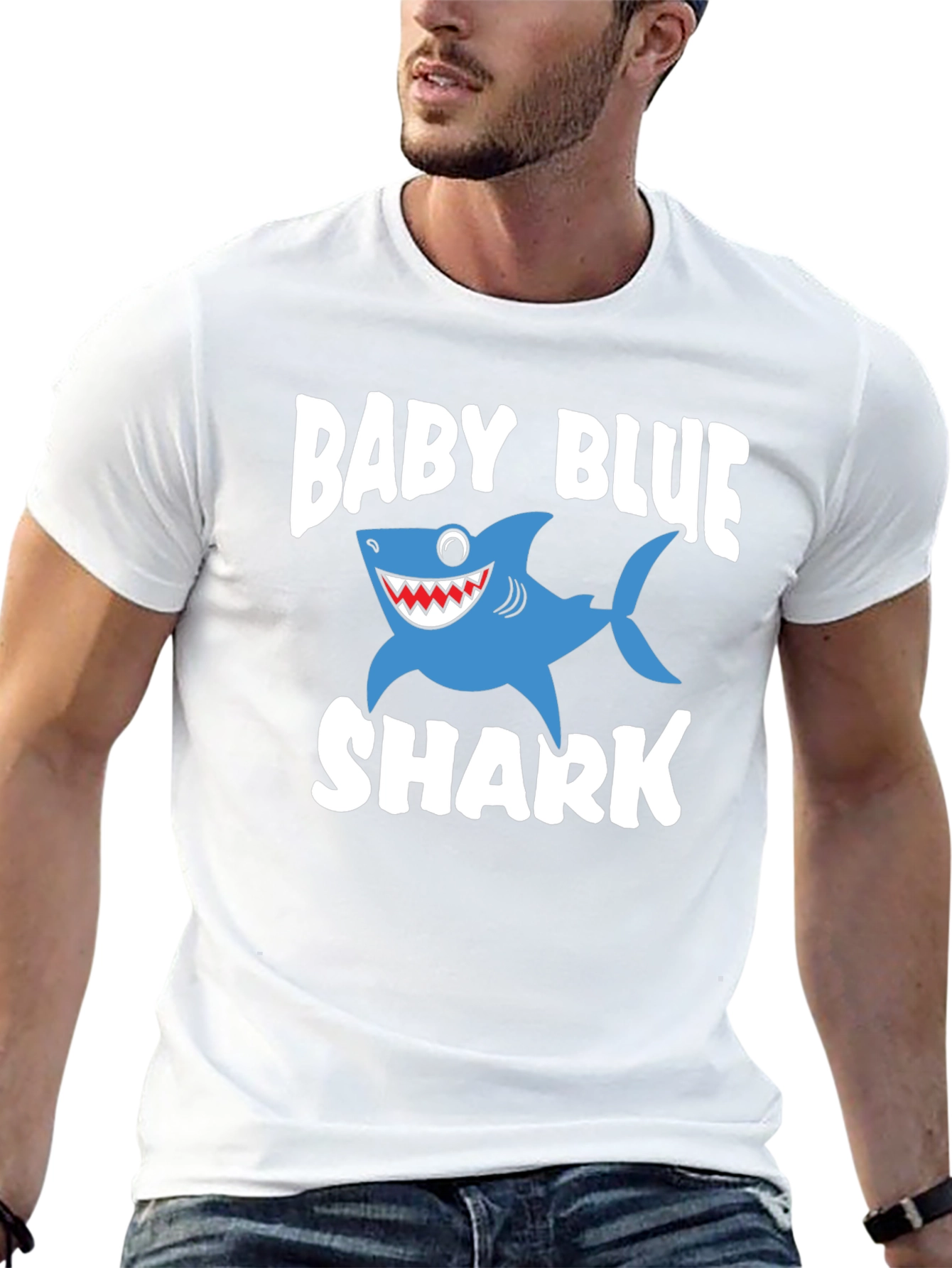 Baby Blue Shark Graphic Print Black T-Shirt