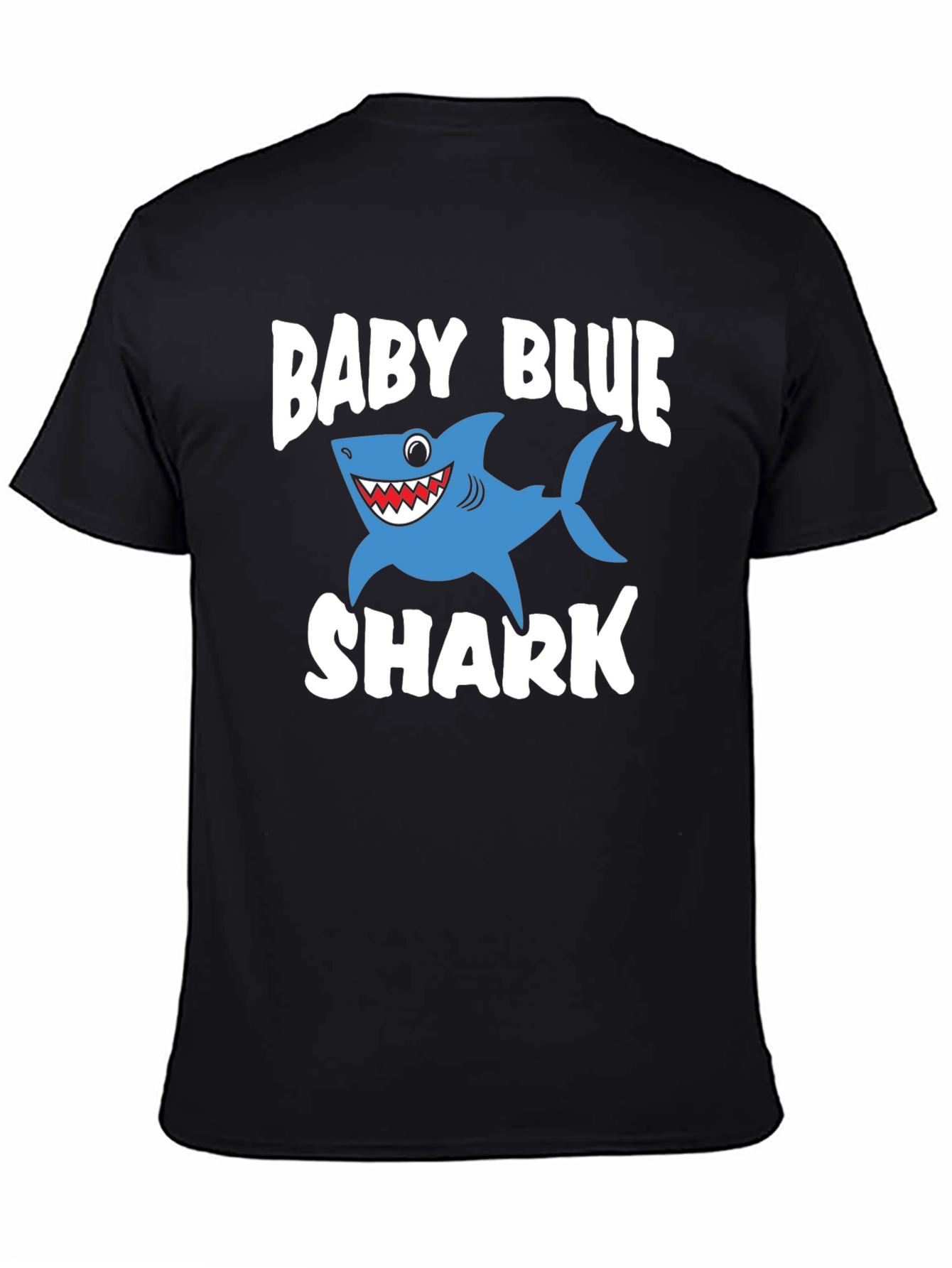 Baby Blue Shark Graphic Print Black T-Shirt