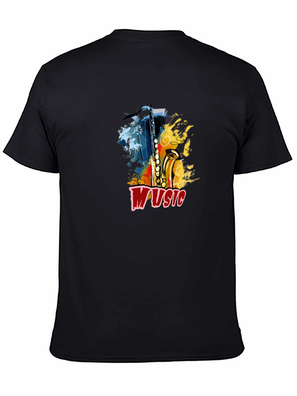 Saxophone Music Graphic Tee - Black Cotton T-Shirt
