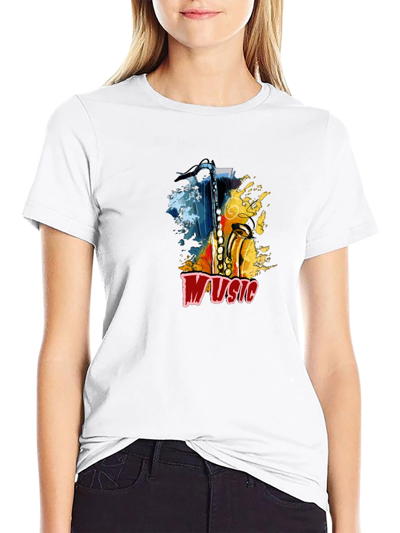 Saxophone Music Graphic Tee - Black Cotton T-Shirt