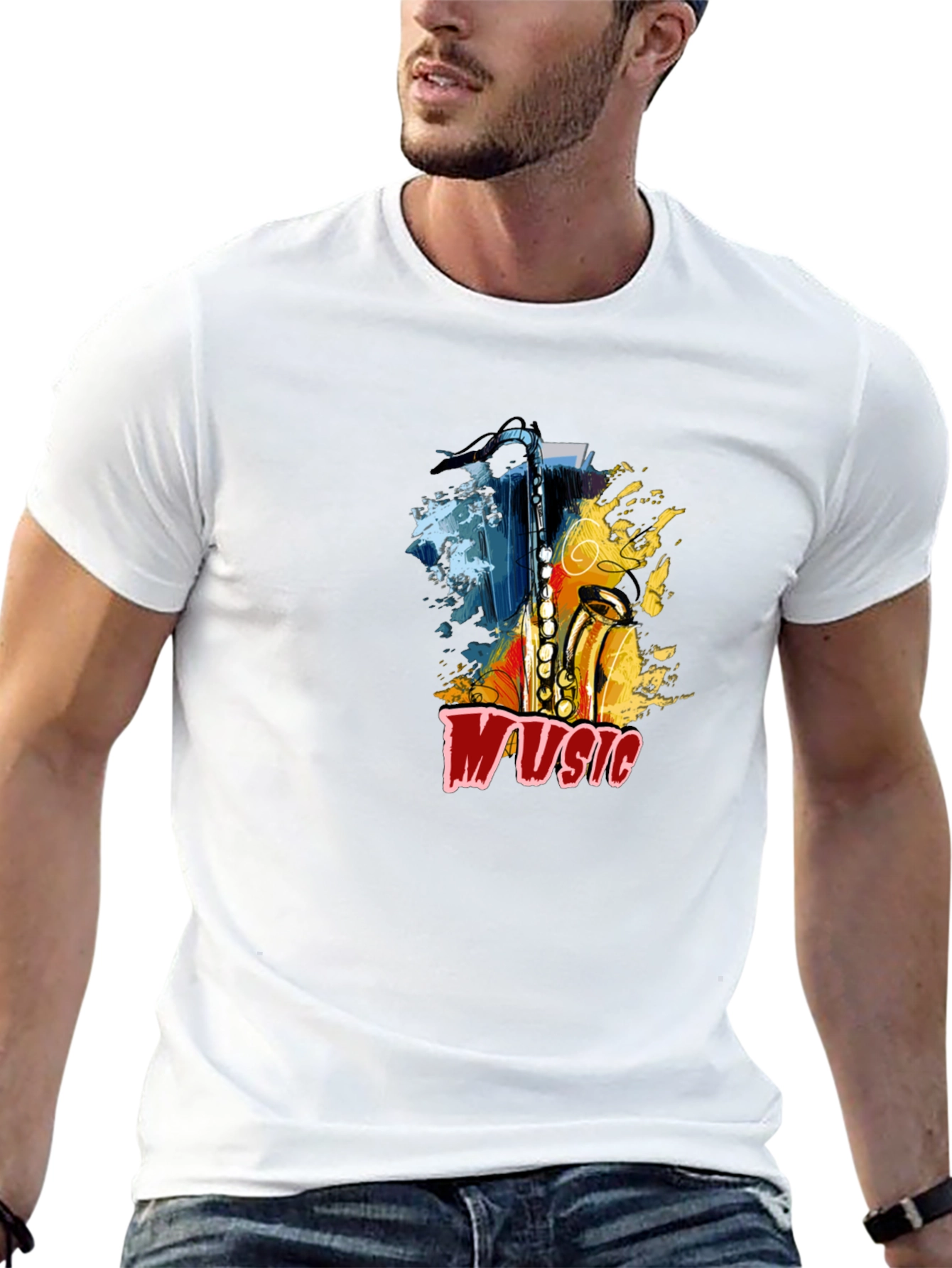 Saxophone Music Graphic Tee - Black Cotton T-Shirt