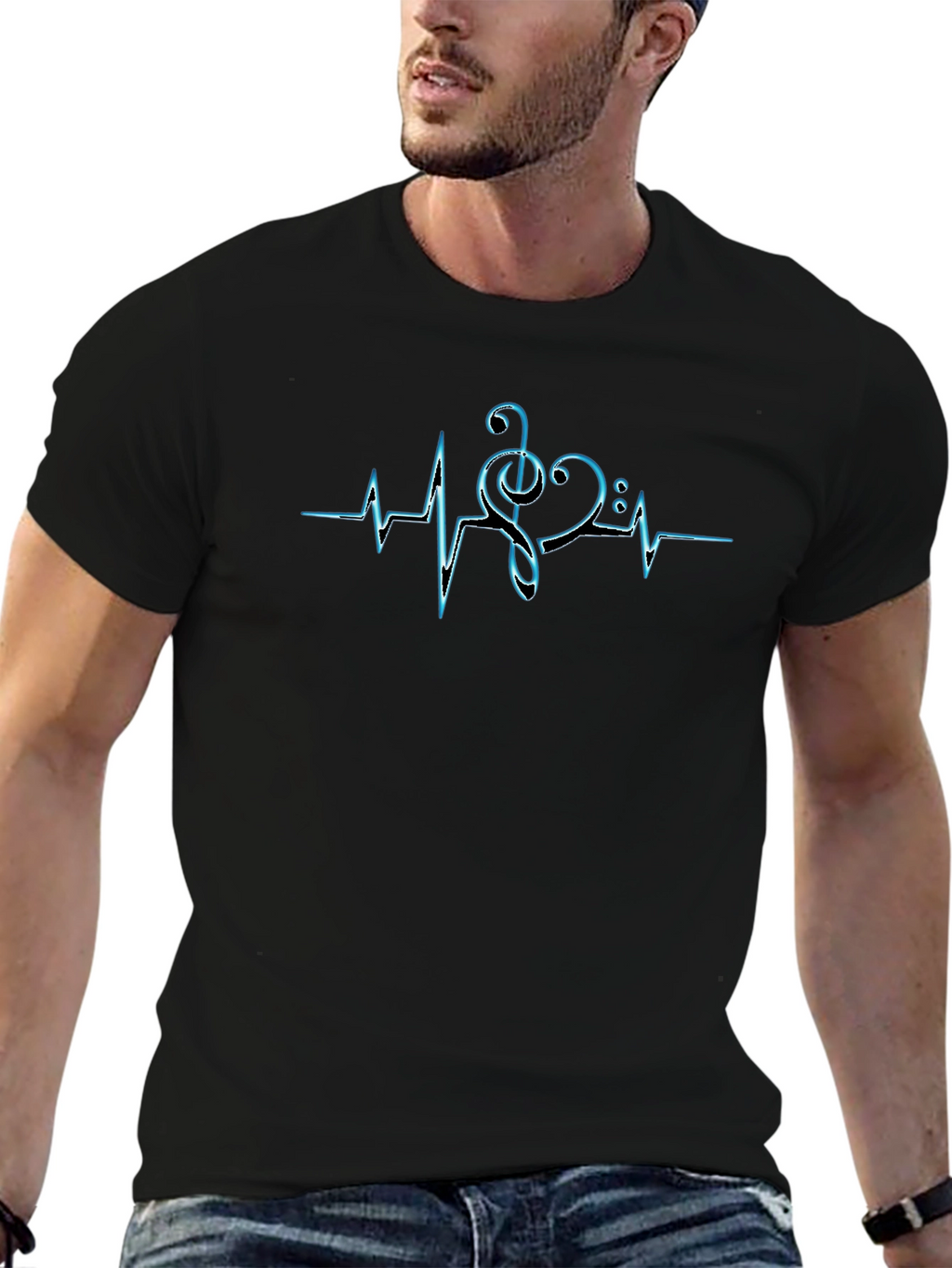 Music Heartbeat T-Shirt - Black