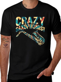 Crazy Saxophonist Graphic Tee - Retro Music Lover Shirt