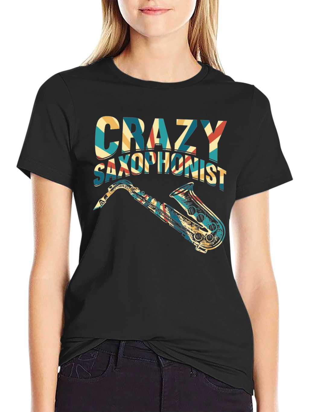 Crazy Saxophonist Graphic Tee - Retro Music Lover Shirt