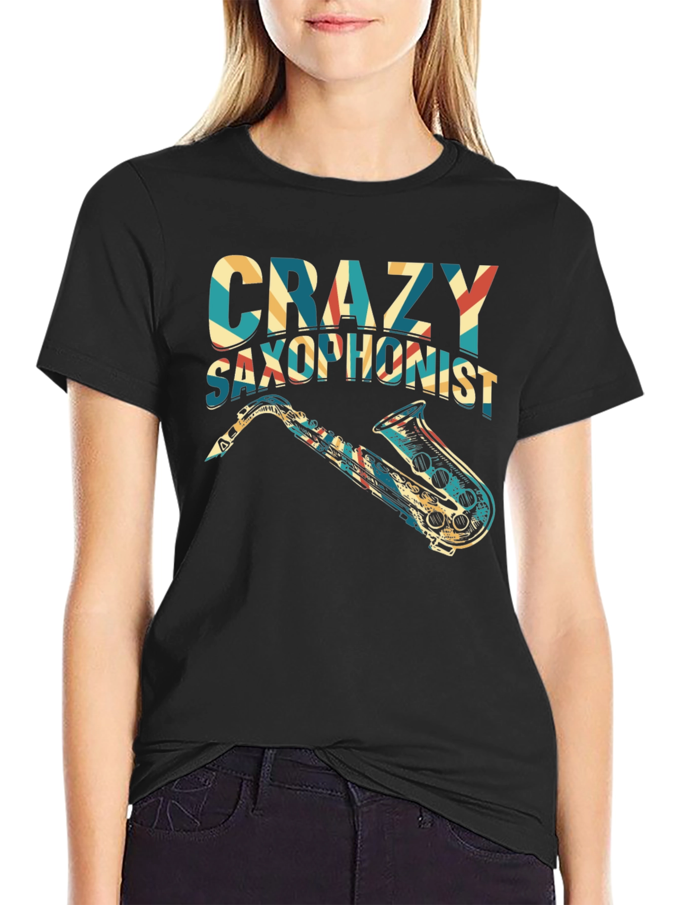 Crazy Saxophonist Graphic Tee - Retro Music Lover Shirt