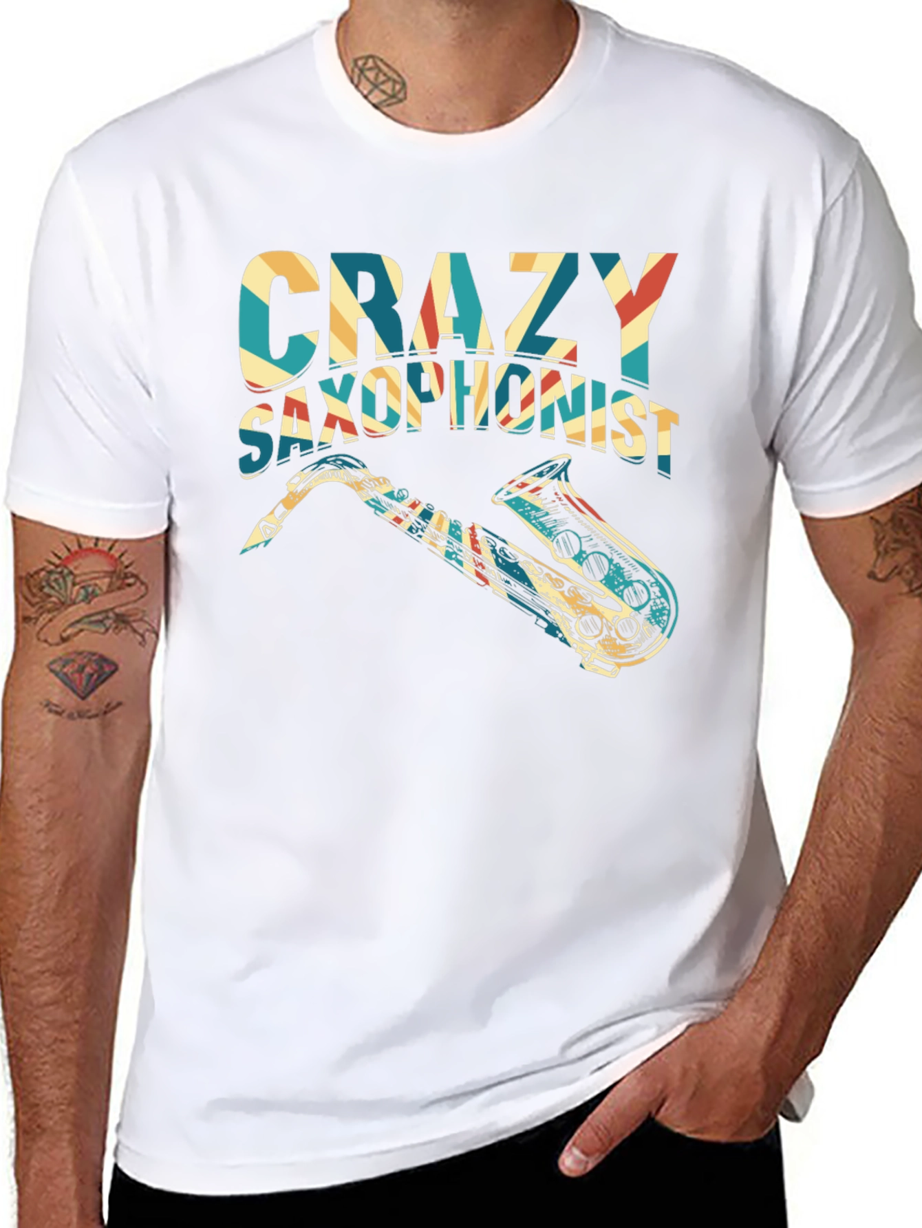Crazy Saxophonist Graphic Tee - Retro Music Lover Shirt