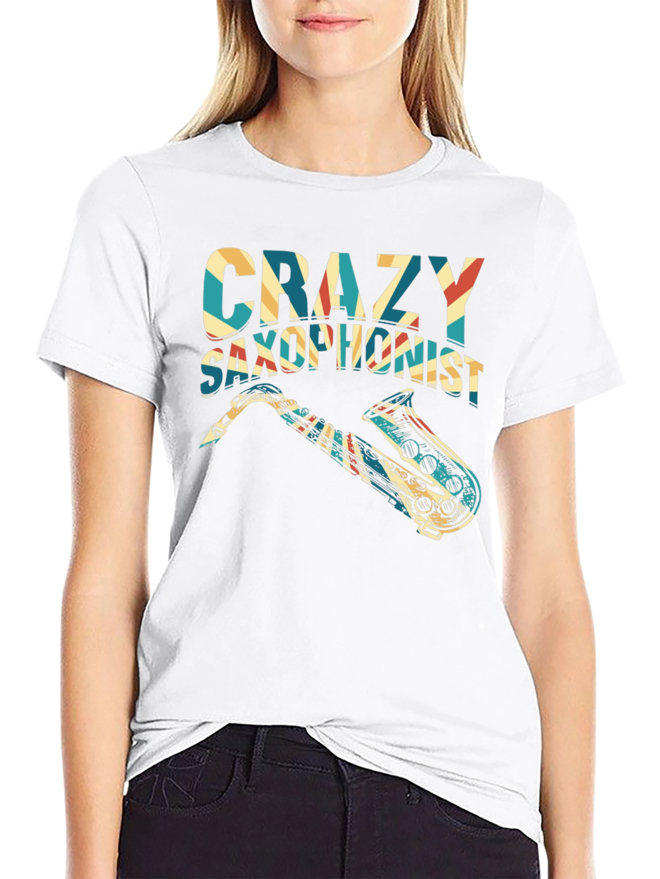 Crazy Saxophonist Graphic Tee - Retro Music Lover Shirt