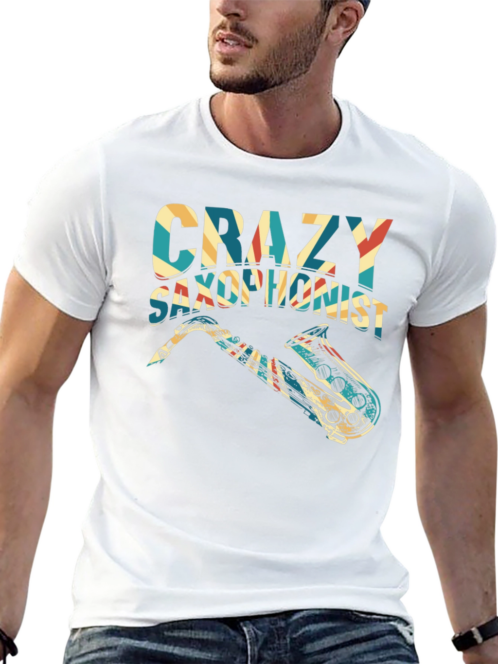 Crazy Saxophonist Graphic Tee - Retro Music Lover Shirt