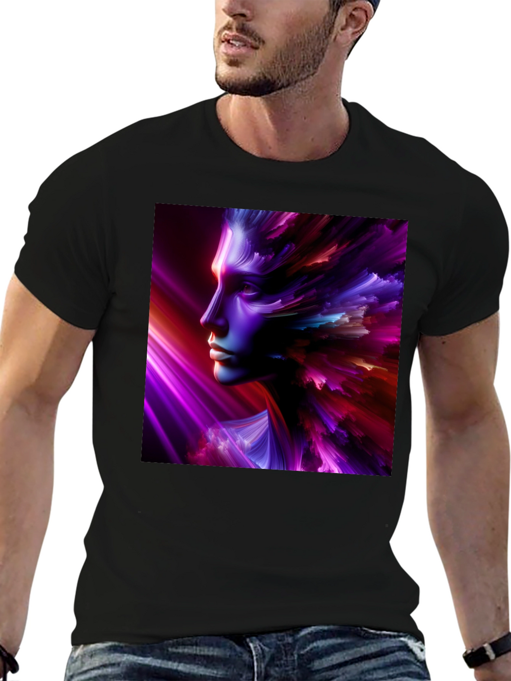 Abstract Face Graphic Black T-Shirt