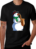Snowman Saxophone Graphic Tee - Holiday Style