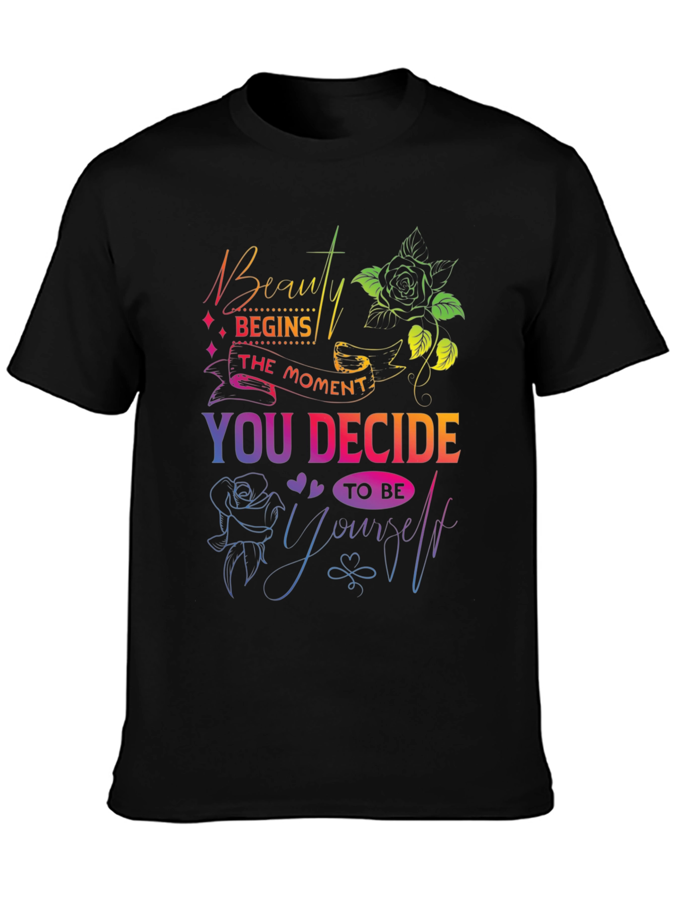 Beauty Begins T-Shirt - Colorful Graphic Print