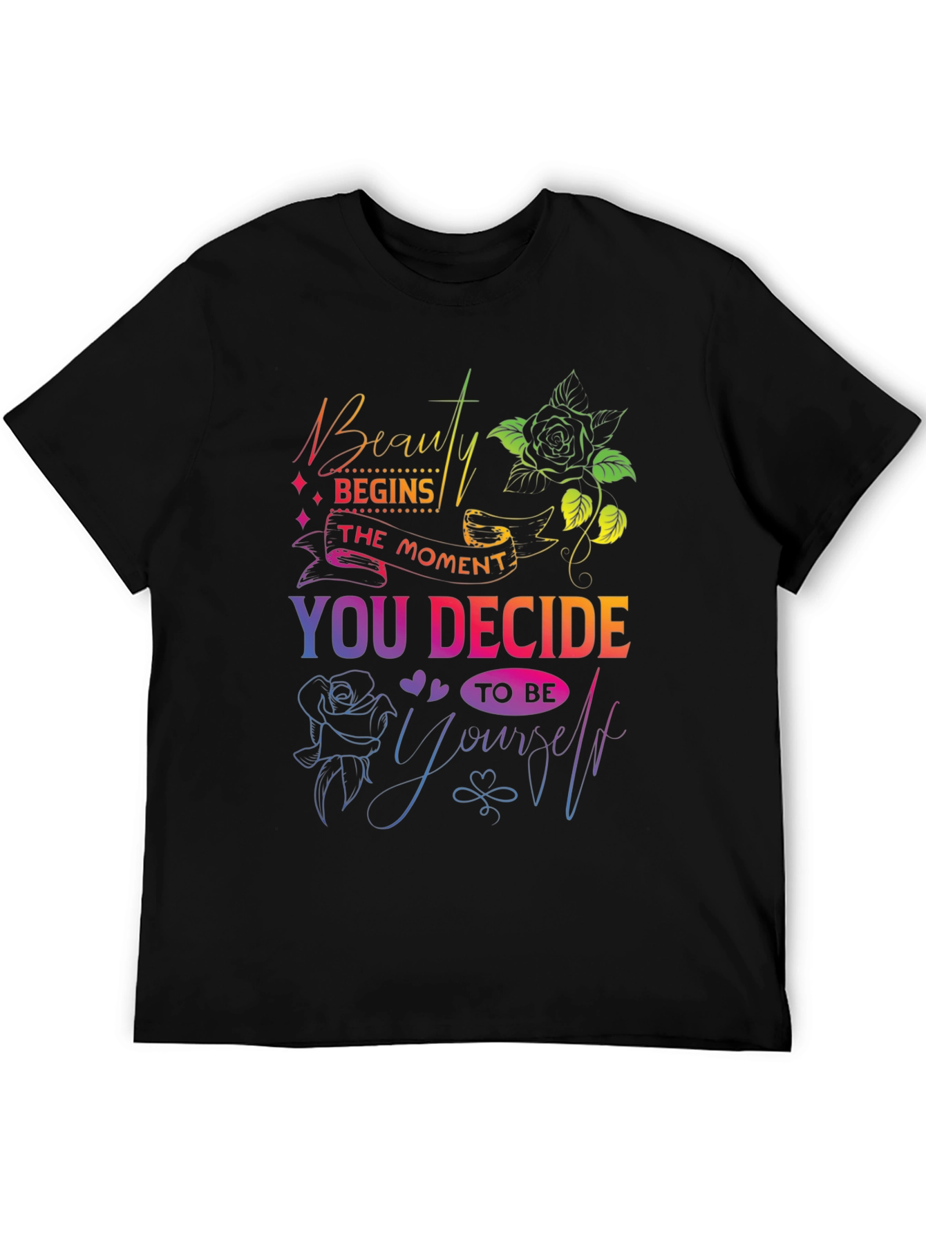 Beauty Begins T-Shirt - Colorful Graphic Print