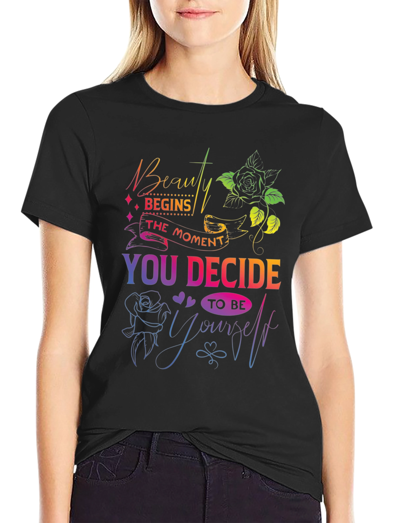 Beauty Begins T-Shirt - Colorful Graphic Print