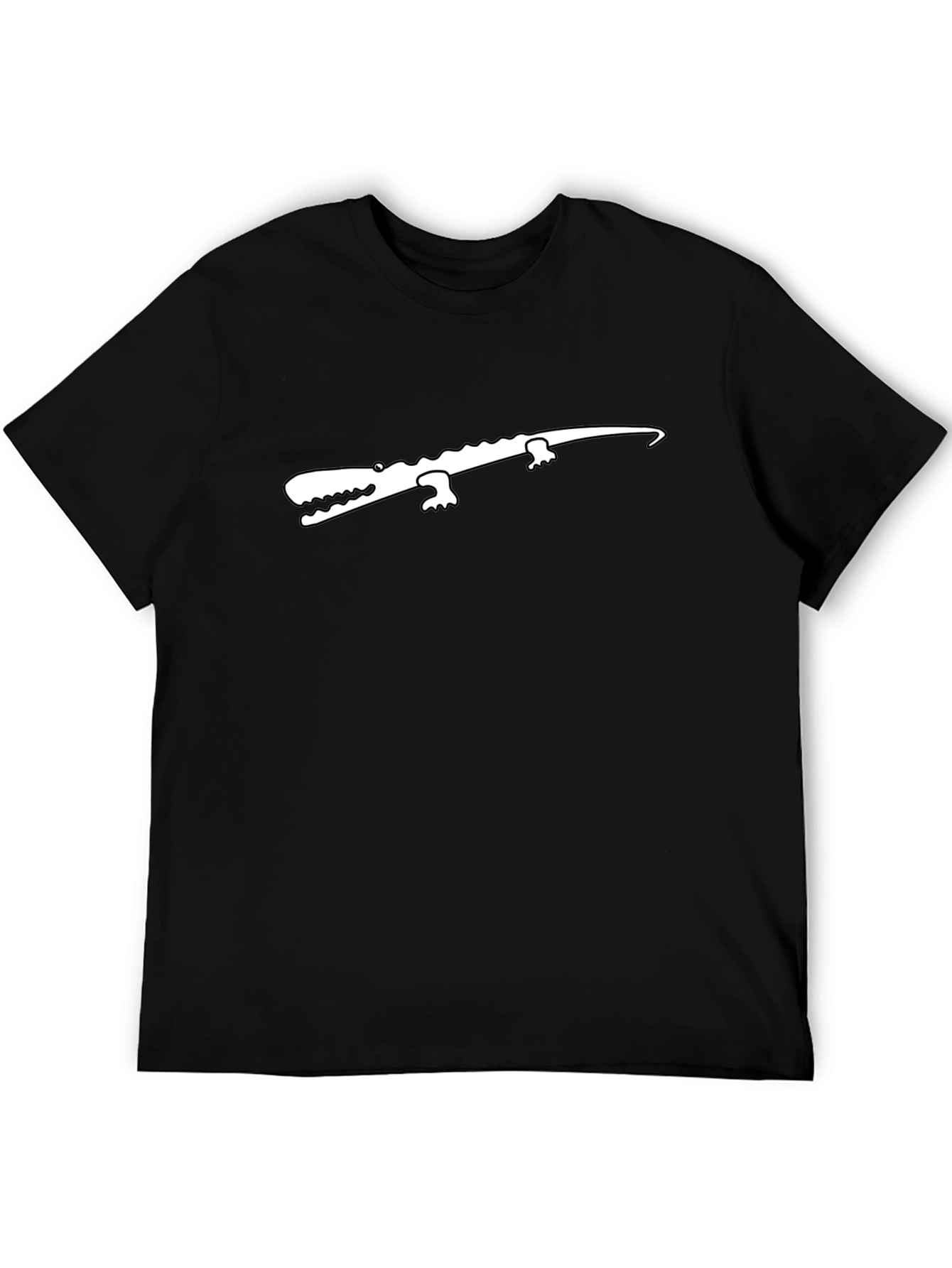 Black T-Shirt with White Crocodile Graphic