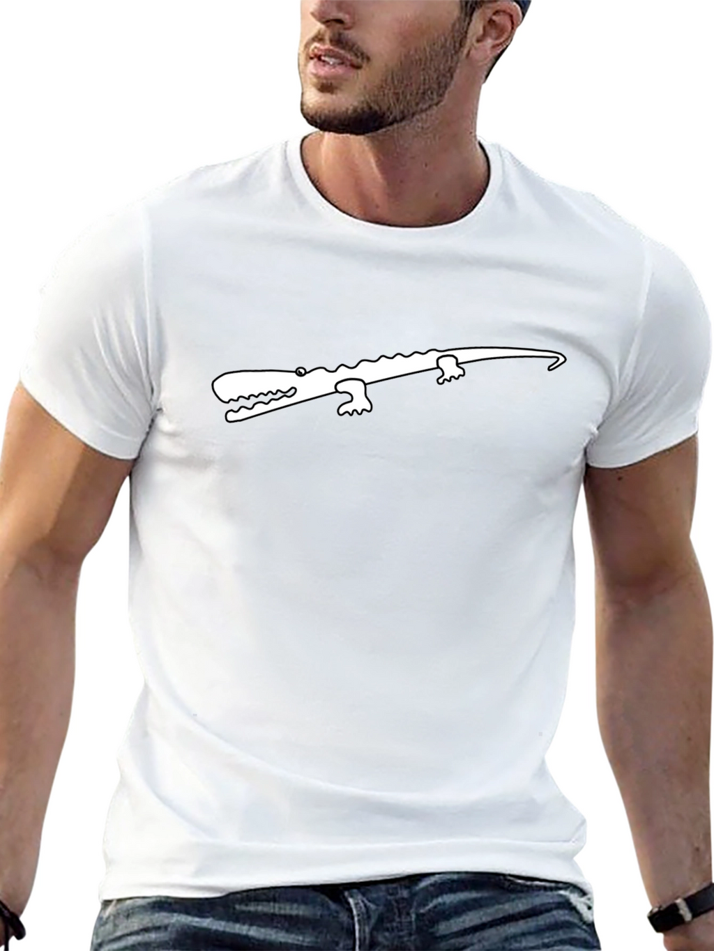 Black T-Shirt with White Crocodile Graphic