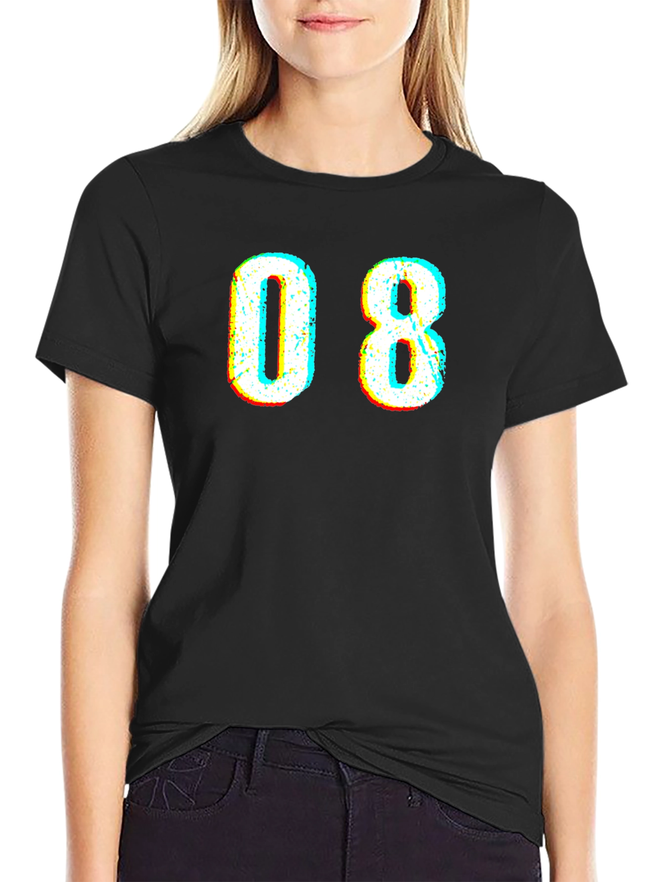 Retro 08 Graphic Print Crew Neck T-Shirt