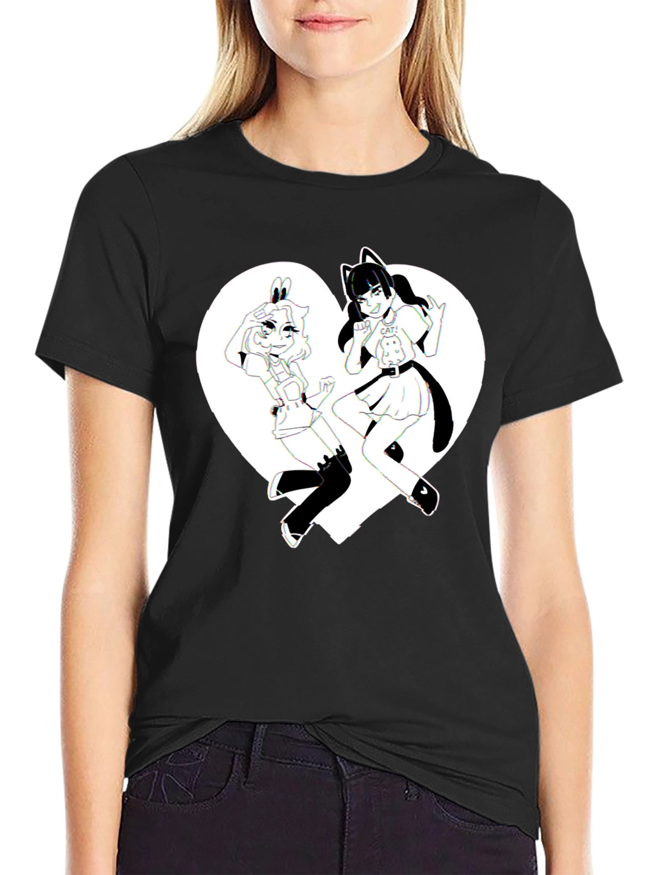 Anime Girls Heart Graphic T-Shirt