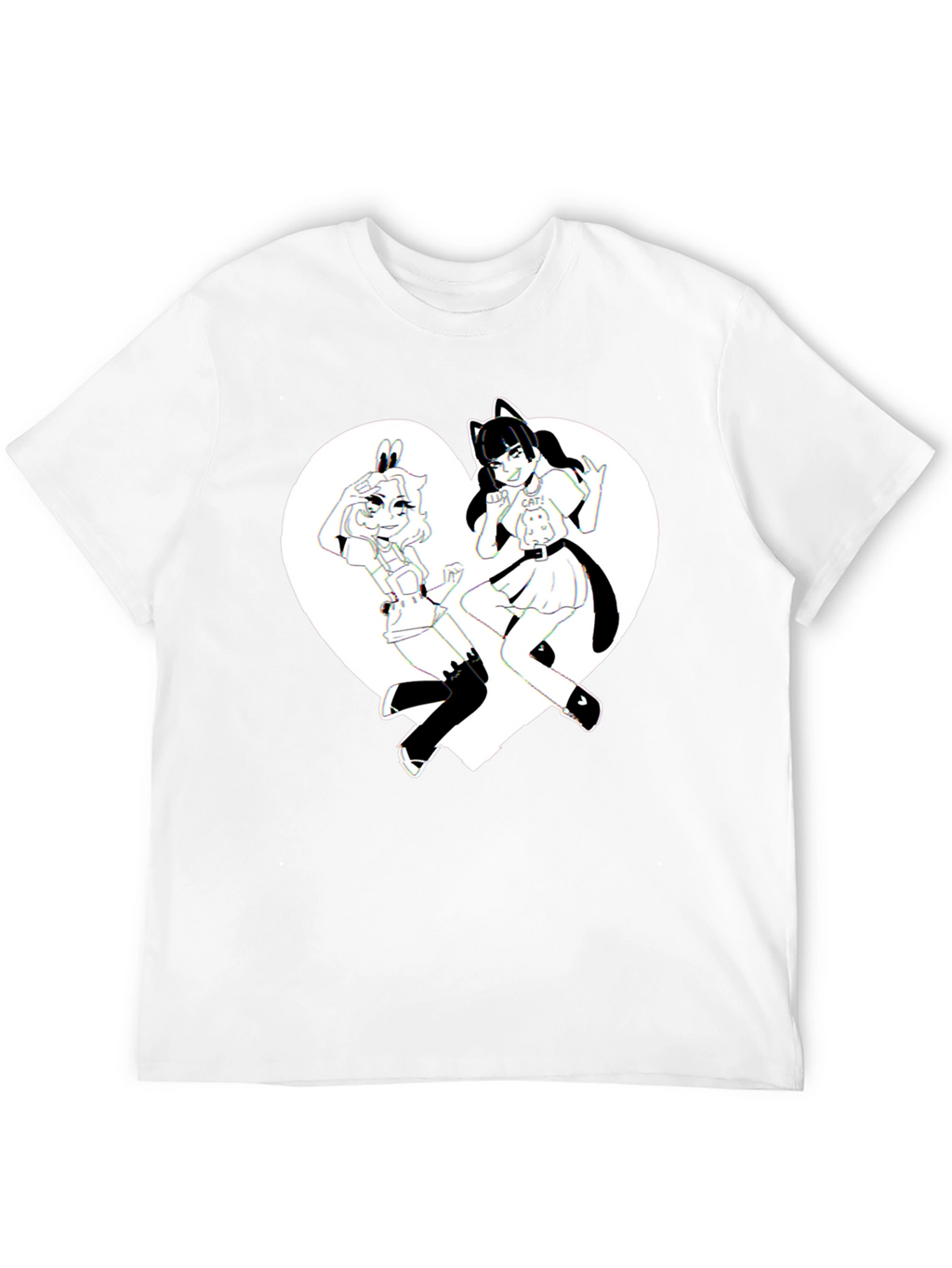 Anime Girls Heart Graphic T-Shirt