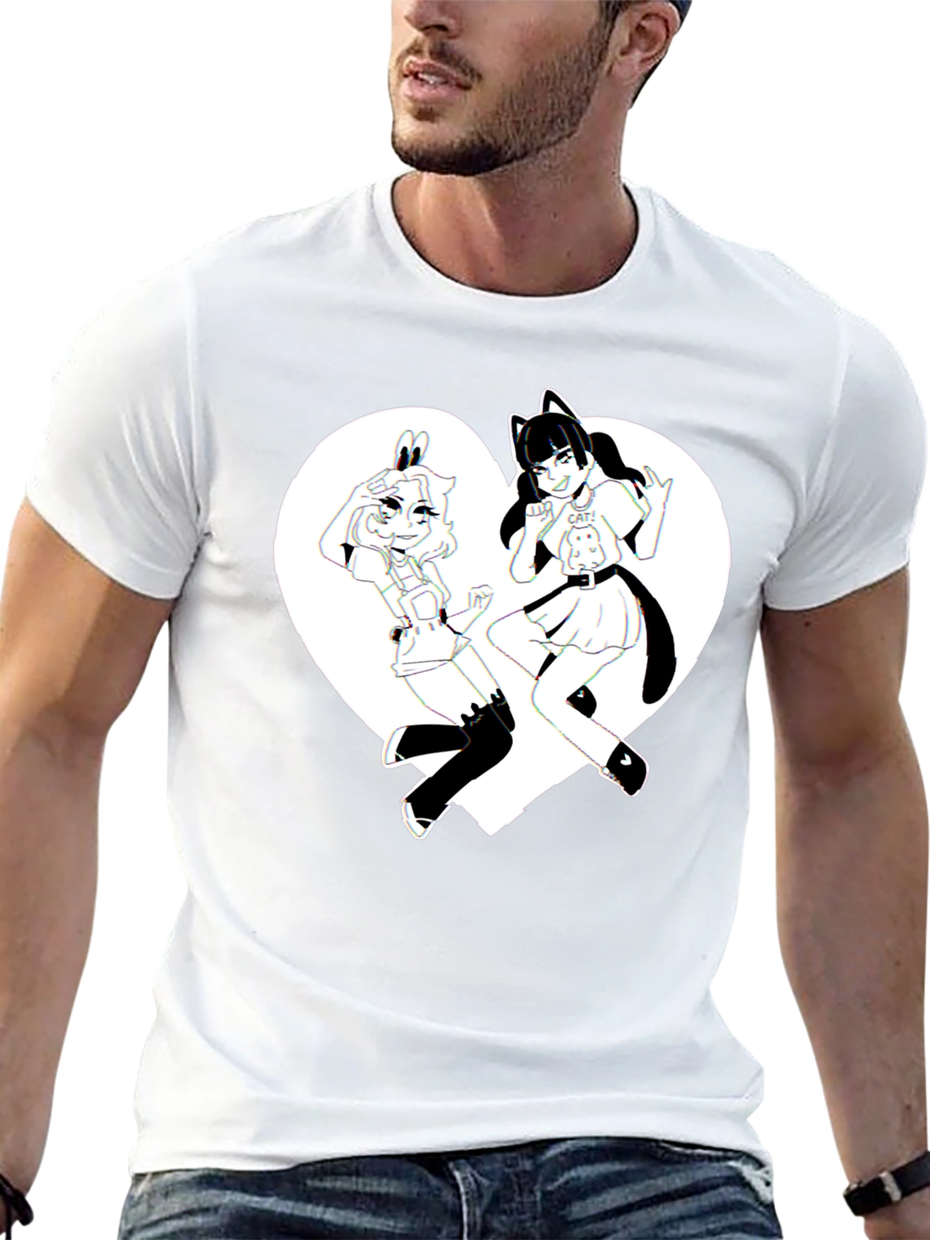 Anime Girls Heart Graphic T-Shirt