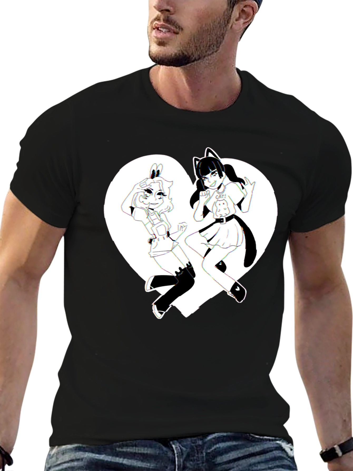 Anime Girls Heart Graphic T-Shirt