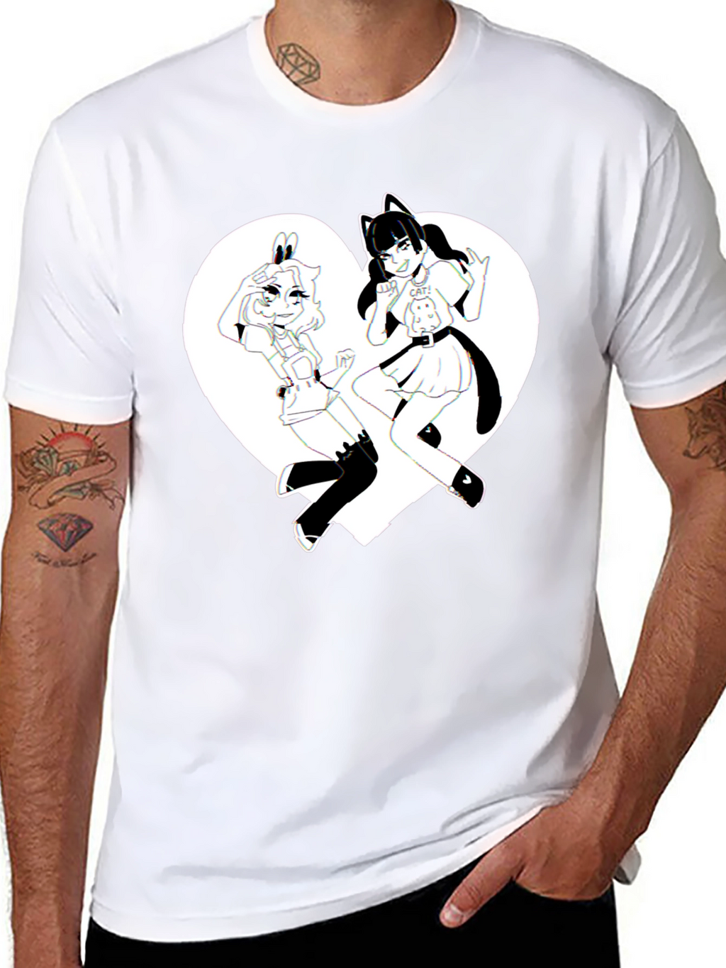 Anime Girls Heart Graphic T-Shirt