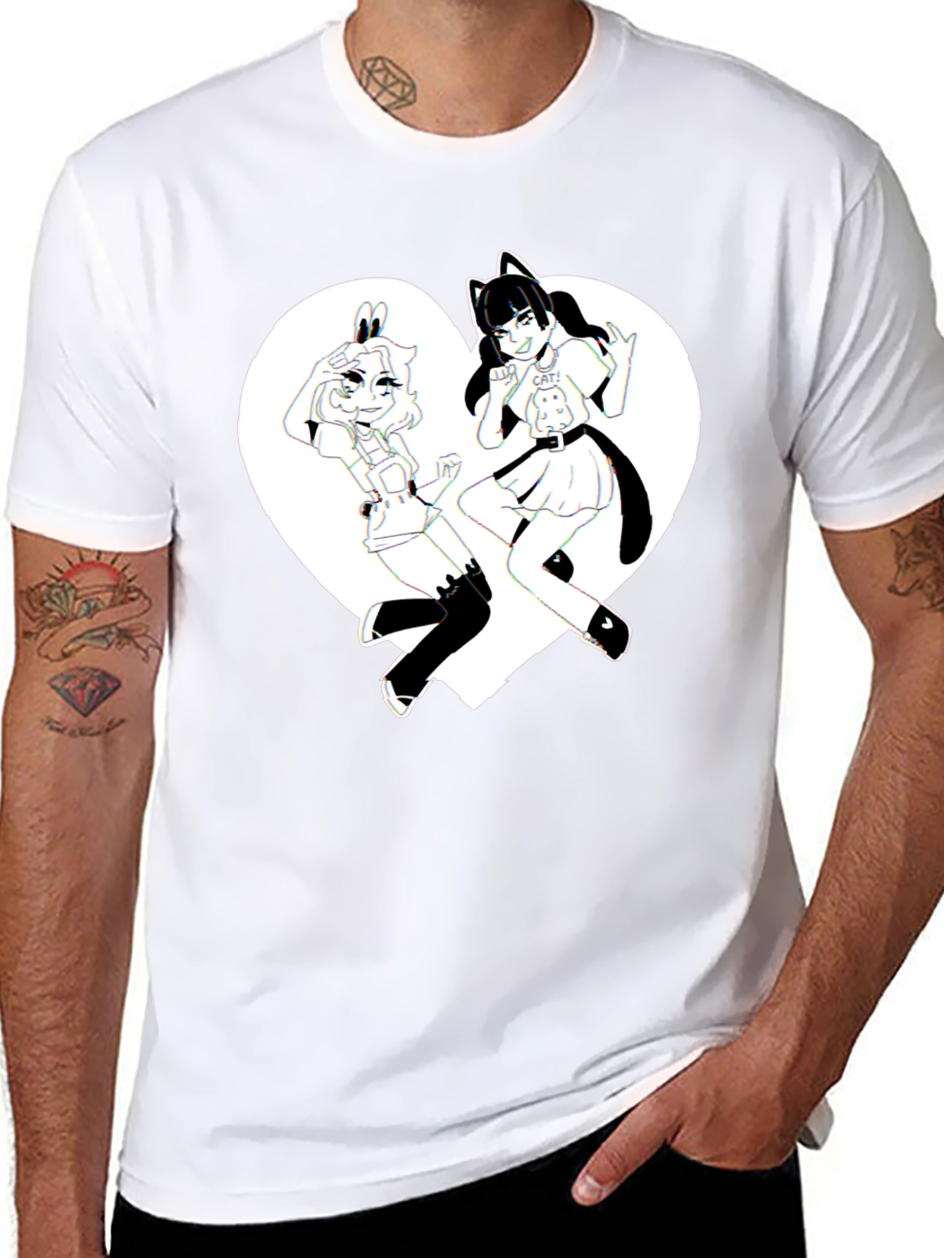Anime Girls Heart Graphic T-Shirt
