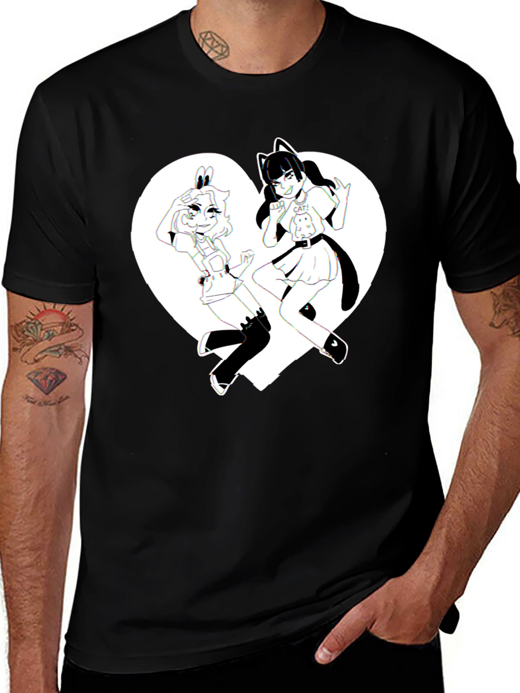 Anime Girls Heart Graphic T-Shirt