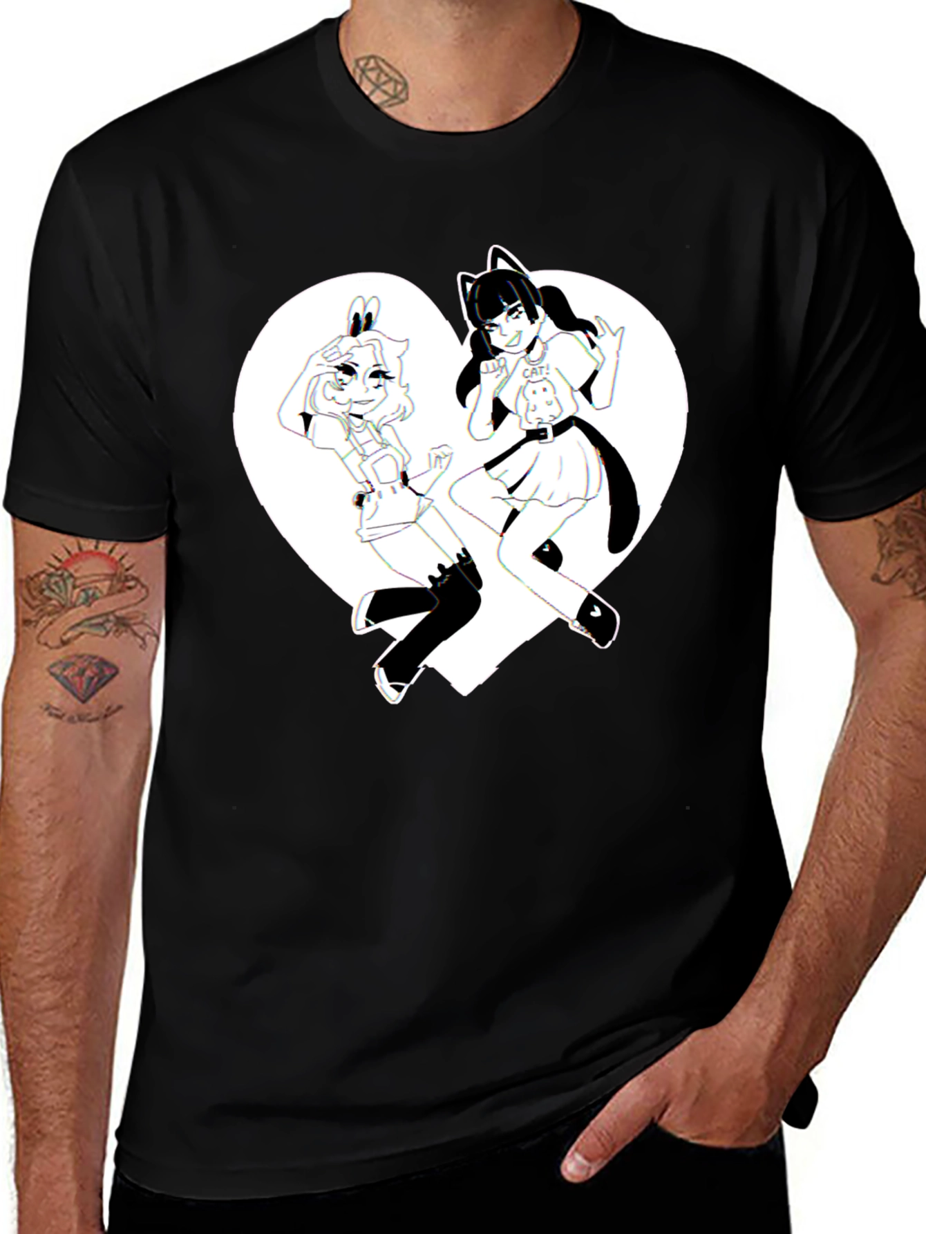 Anime Girls Heart Graphic T-Shirt