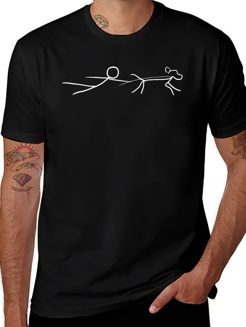 Minimalist Dog Walk T-Shirt – Stick Figure Dog Lover Tee