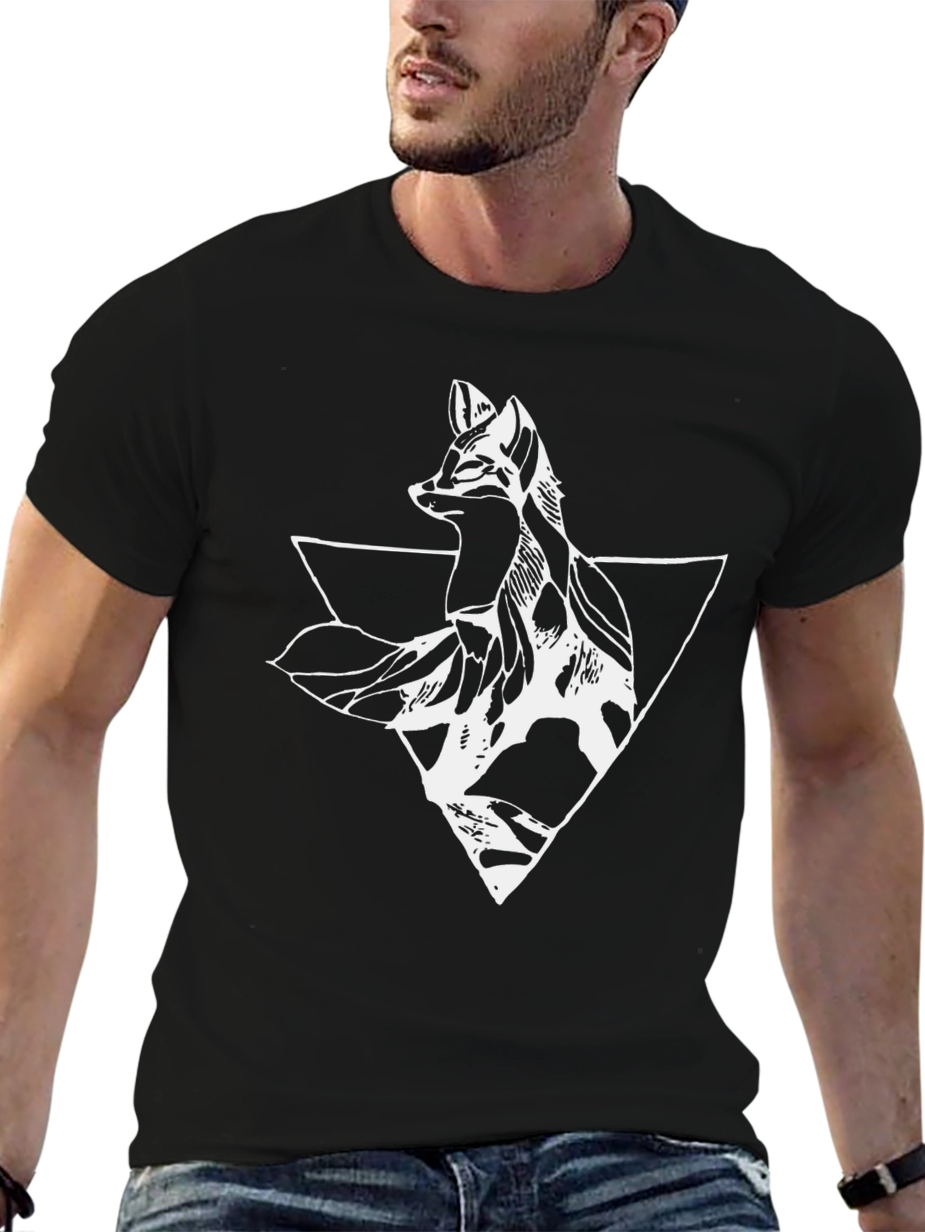 Geometric Fox Graphic Tee - Mens Black T-Shirt