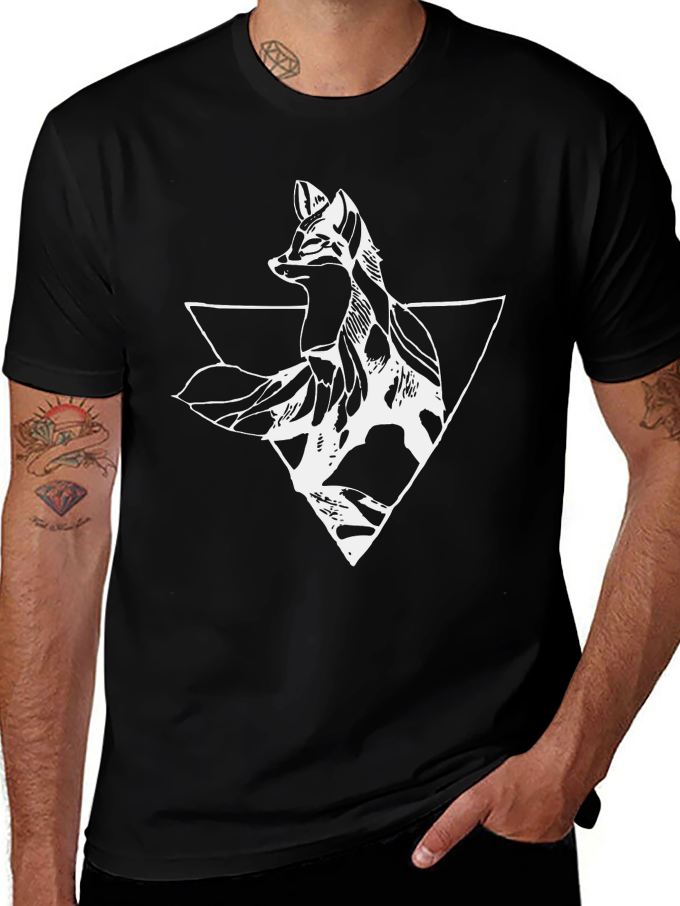 Geometric Fox Graphic Tee - Mens Black T-Shirt