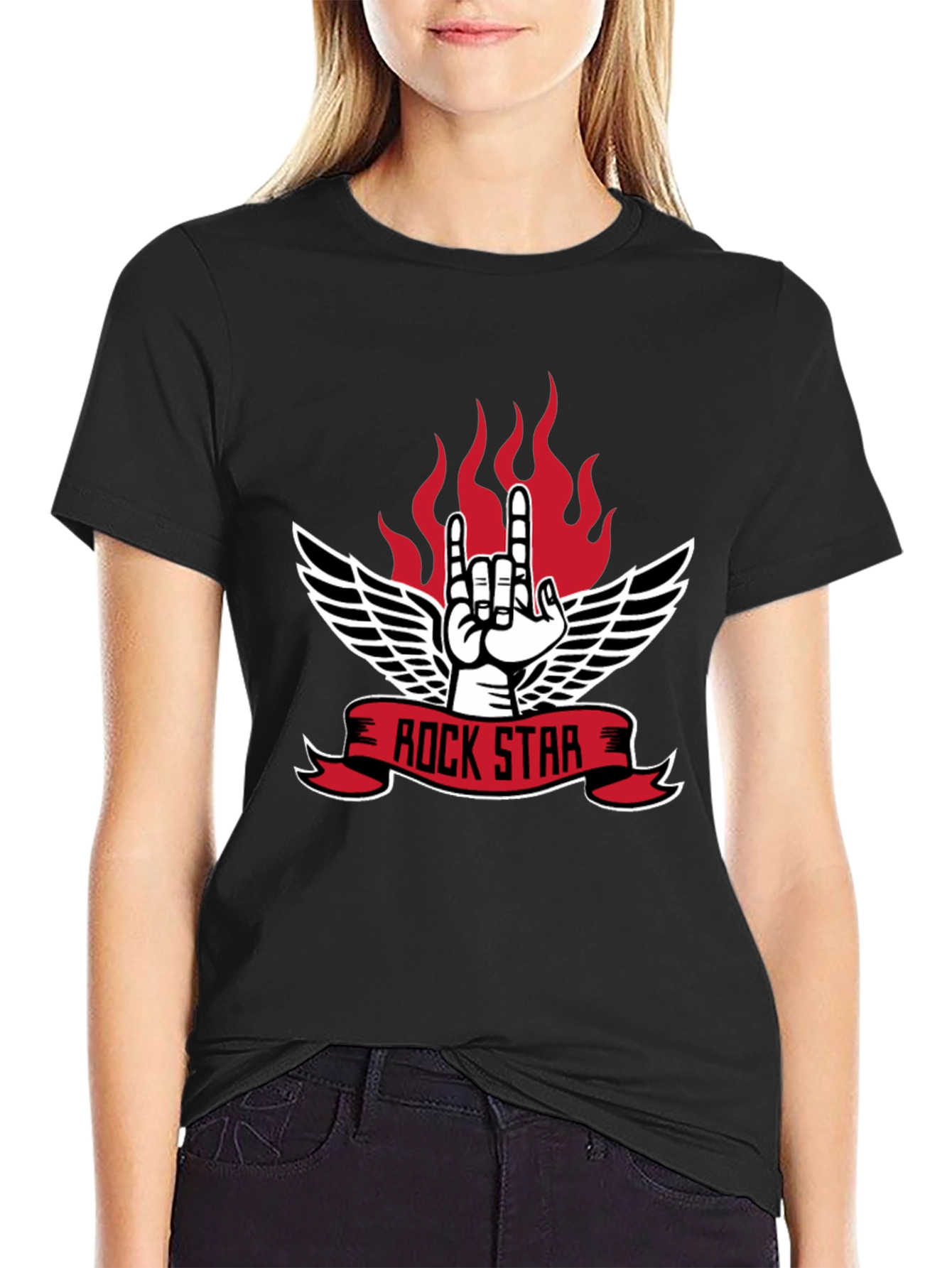 Rock Star Graphic Tee - Heavy Metal Hand Sign T-Shirt