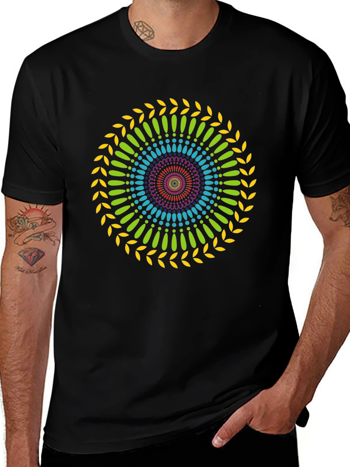Colorful Mandala Graphic Black T-Shirt