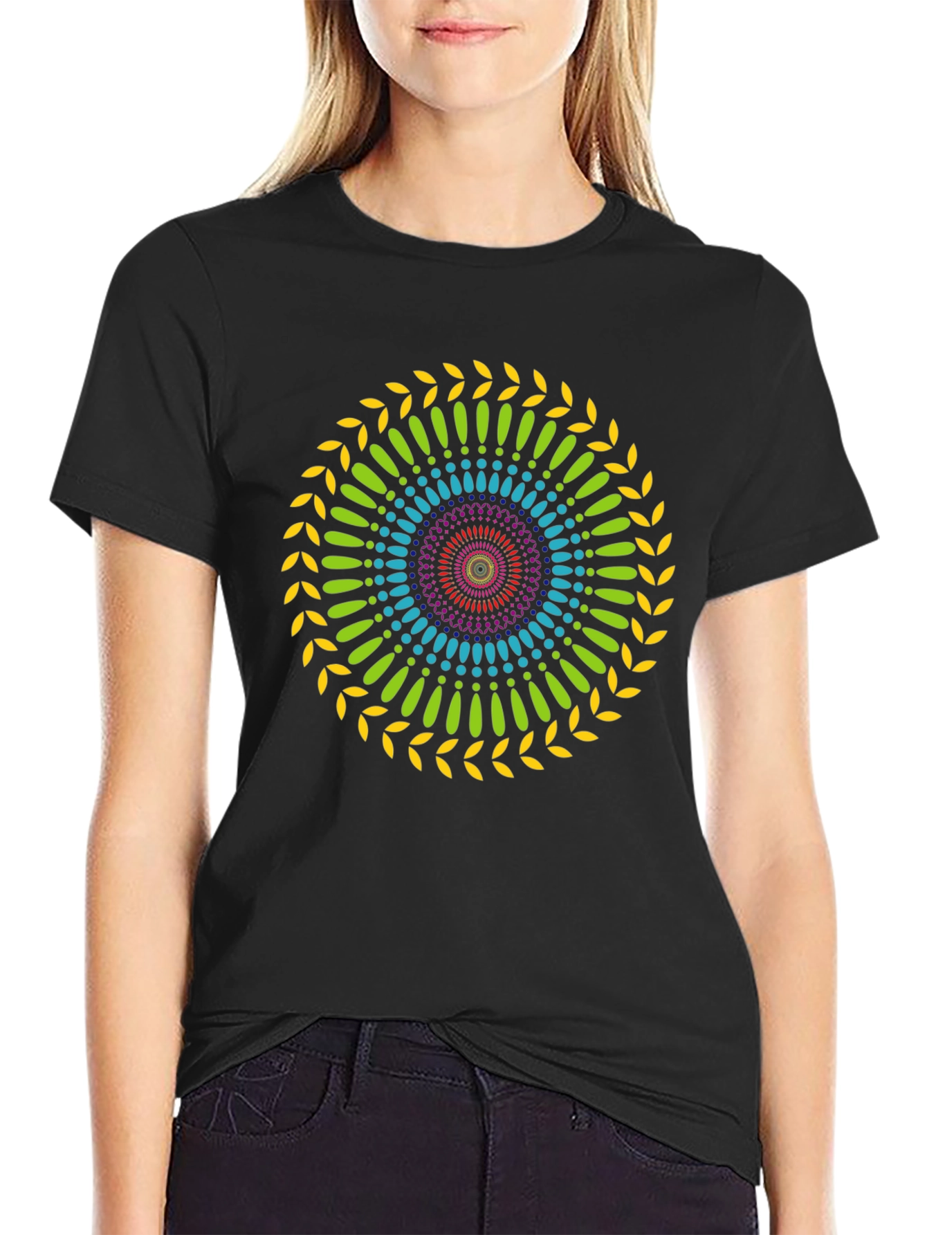 Colorful Mandala Graphic Black T-Shirt