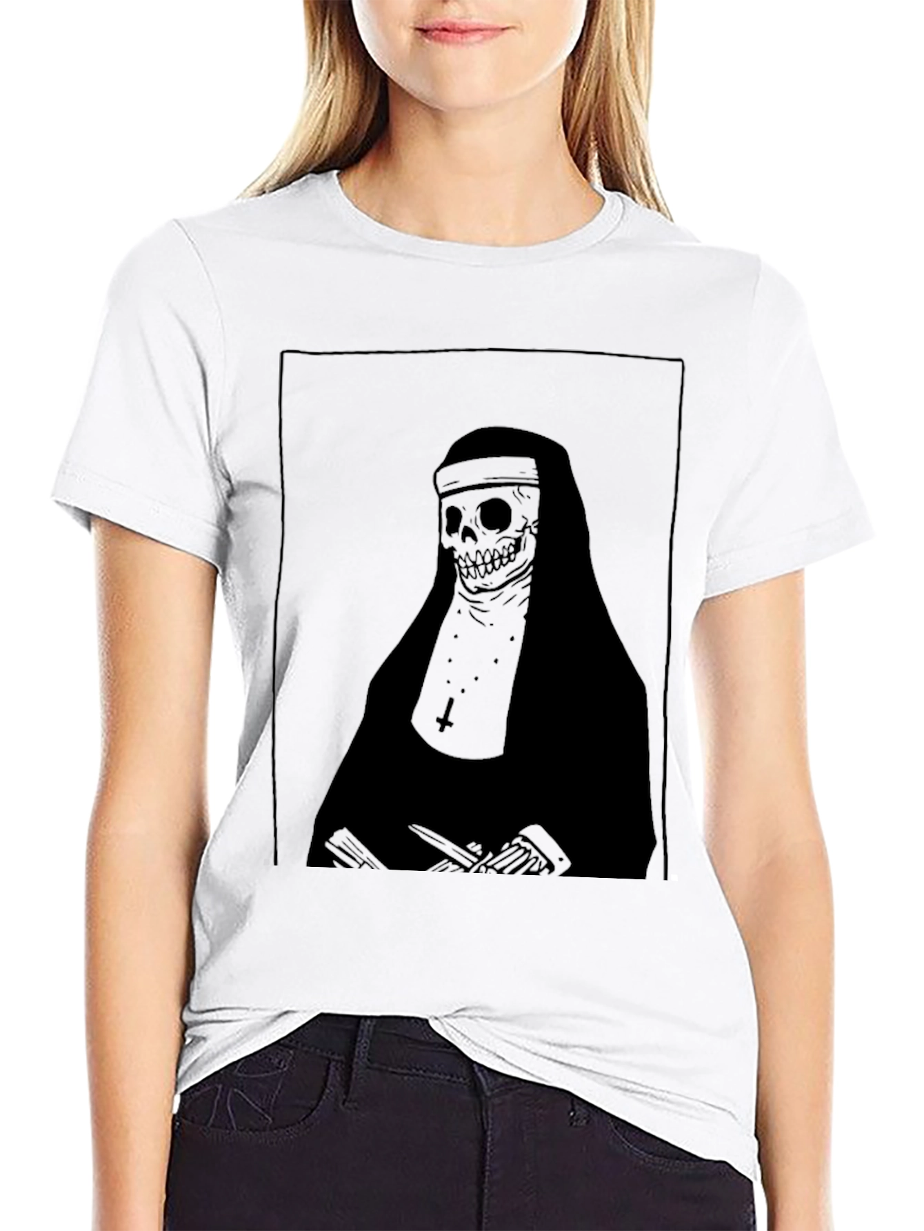 Grim Nun Graphic Tee - Dark Humor Fashion
