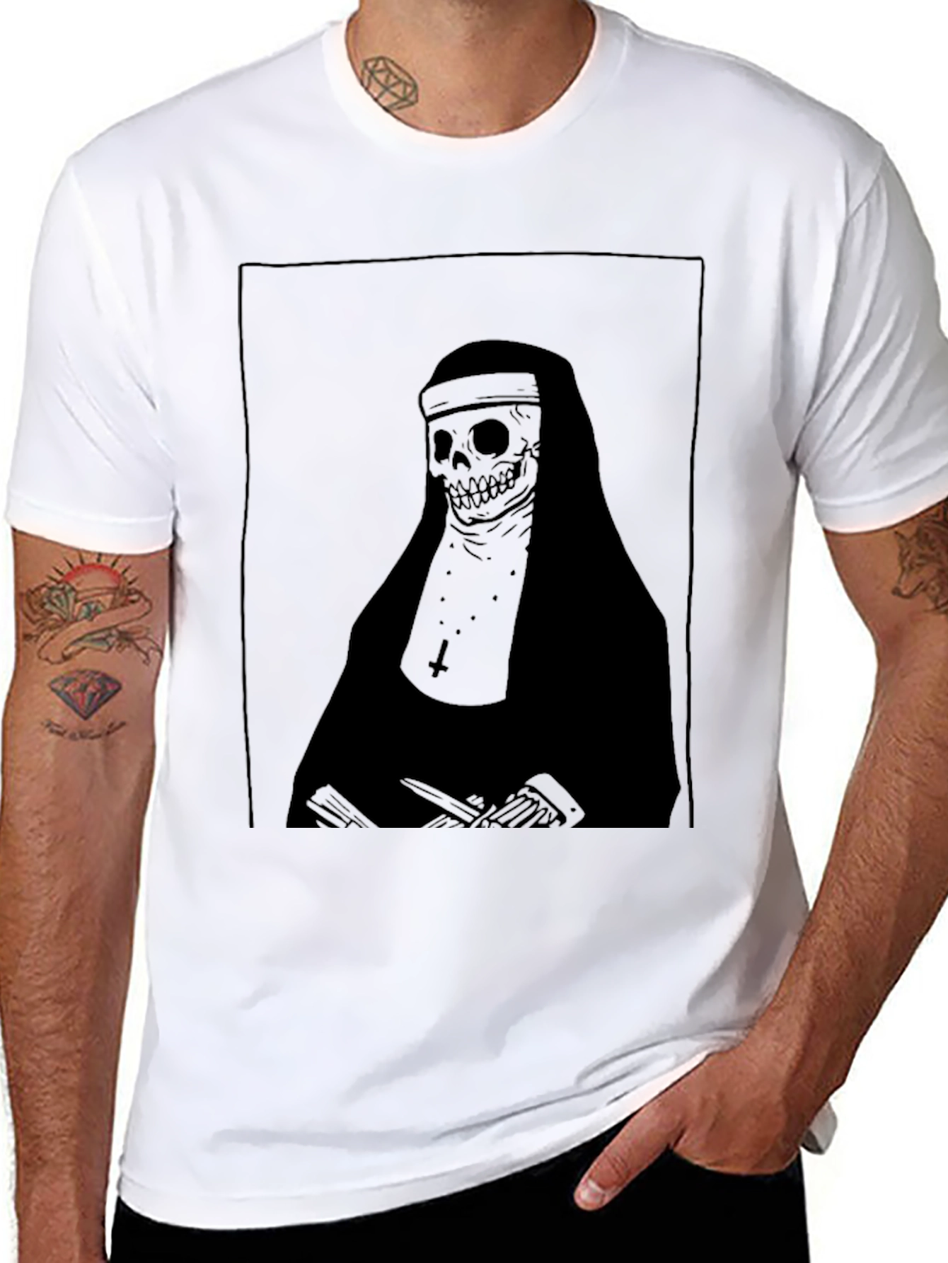 Grim Nun Graphic Tee - Dark Humor Fashion