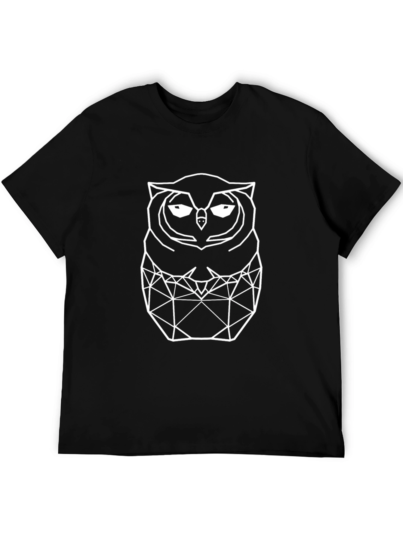 Geometric Owl Graphic Tee - Black Cotton T-Shirt