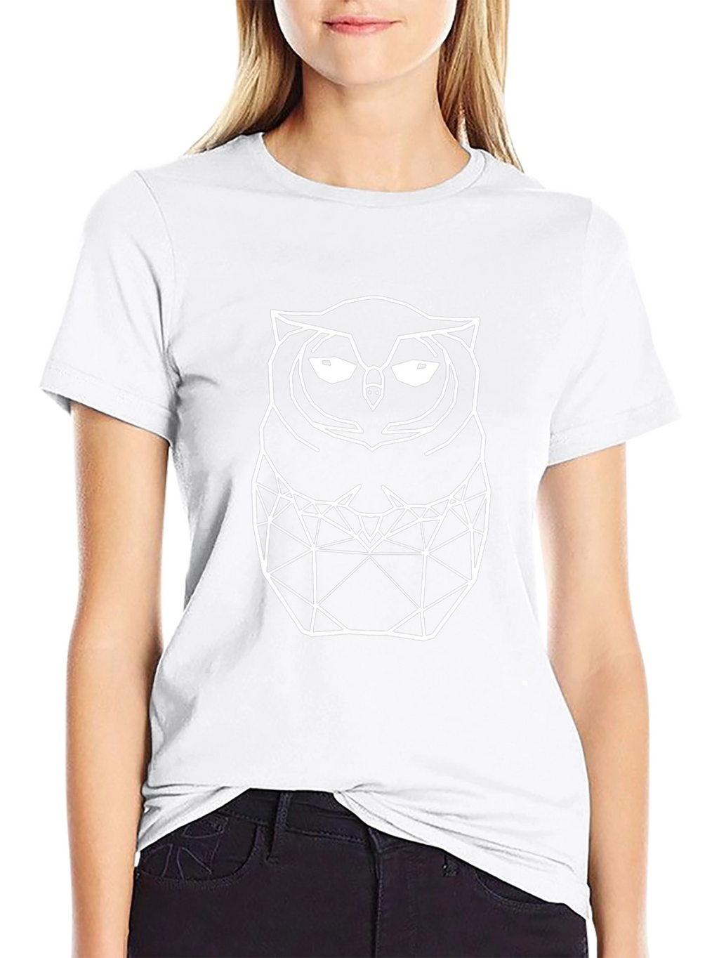 Geometric Owl Graphic Tee - Black Cotton T-Shirt