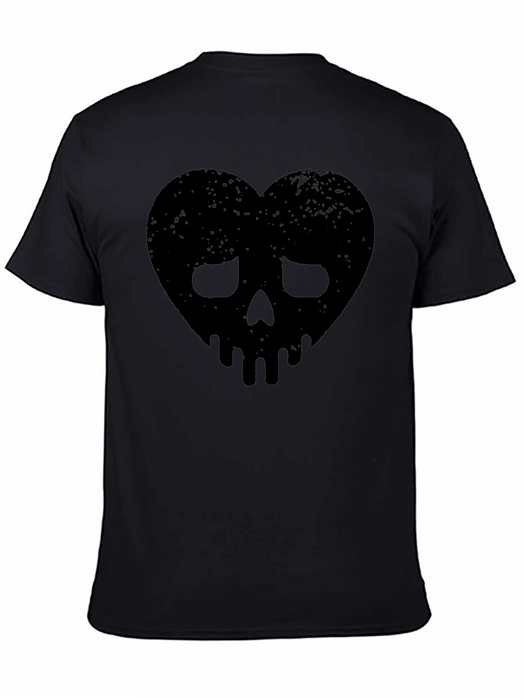 Edgy Heart Skull Graphic Tee - Black Cotton Blend