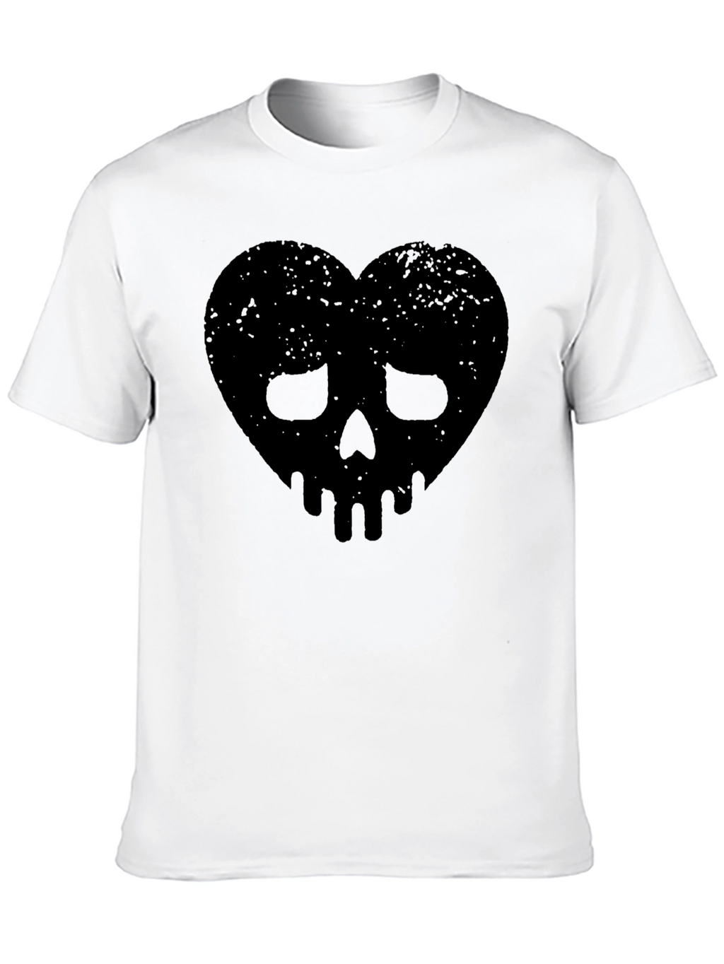 Edgy Heart Skull Graphic Tee - Black Cotton Blend